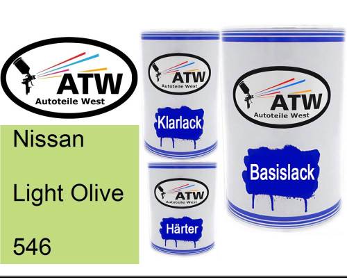 Nissan, Light Olive, 546: 500ml Lackdose + 500ml Klarlack + 250ml Härter - Set, von ATW Autoteile West.